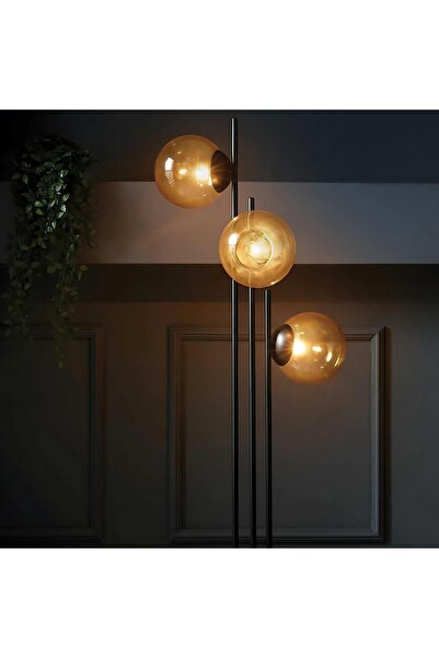 Bahar Aydınlatma Fera 3 Glop Cam Başlıklı Siyah Lambader