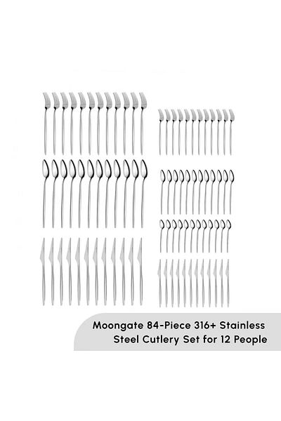 Karaca Karaca Moongate Besteckset 84-tlg 316+ Edelstahl für 12 Personen, Silber