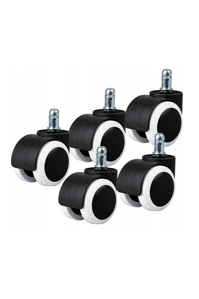 OEM Set 5 roti pentru scaunul de birou, otel si plastic, diametru 50 mm, tija 11 mm, alb/negru