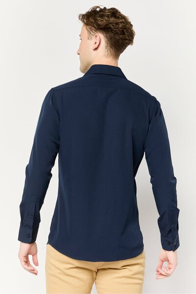 Scotch & Soda Men Modern Fit Solid Long Sleeve Dress Shirt, Navy