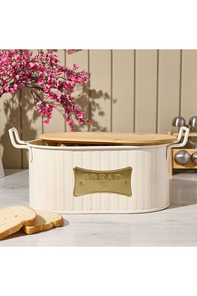 MATMEL Wooden Cutting Board Bread Box - Cream - 33 cm