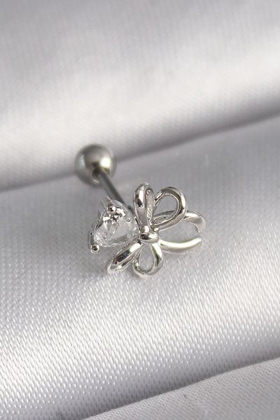 Skygo 316L Silver Ribbon Tragus Piercing with Zircon Stone Detail - Tj-Pr1289