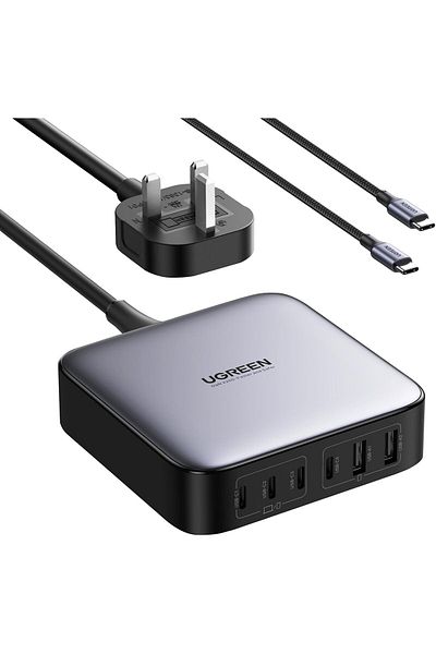 Ugreen مجموعة Nexode شاحن USB C سريع 200 واط، قابس المملكة المتحدة بطول 2 متر، محطة متعددة الوظائف، 6 في 1 GaN Charge P