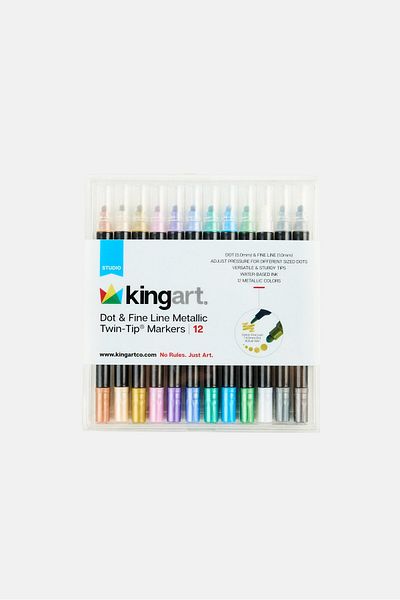 Kingart 12 Pcs Dot And Fine Twin-Tip Metallic Markers Set, Multicolor