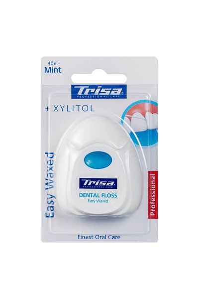 Trisa Easy Waxed Xylitol Dental Floss, 660272, Waxed And Mentholated, 40 Meters, Blue