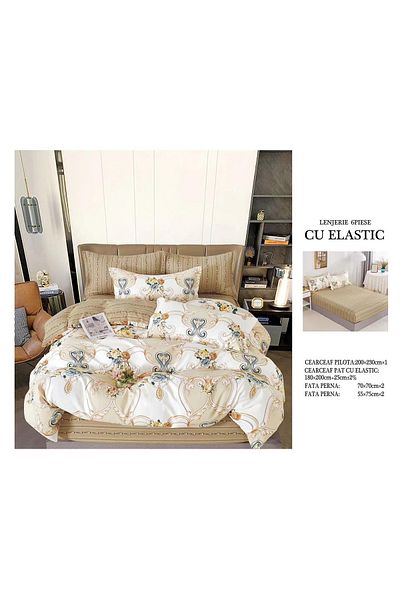 CHIRASO CHIRASO Finet Bedding Set, 6 Pieces, Double Bed, Sheet 180x200, Duvet Cover 200x230, 4 Pillowcases