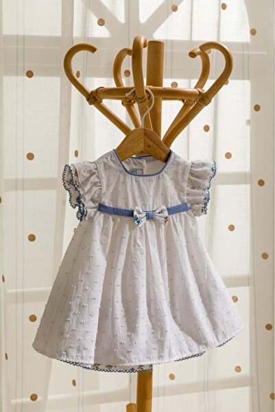 Little Cloud فستان بطبقتين من القماش مورد وابيض