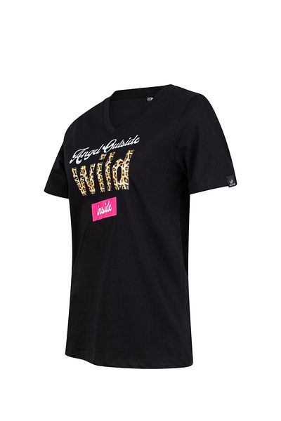 2AS Tricou pentru femei cu decolteu în V cu imprimeu Alone 410