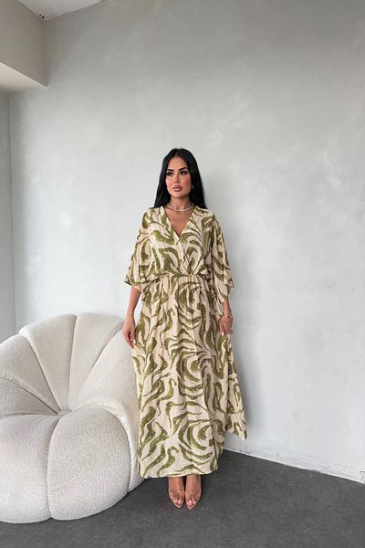 LİLA İSTANBUL Double Breasted Collar Bat Sleeve Ethnic Pattern Oversize Summer Dress