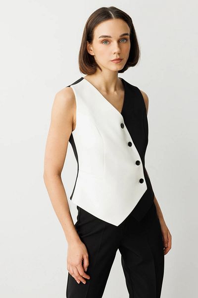 Ekol Women's V-Neck Double Color Vest 6526 Black