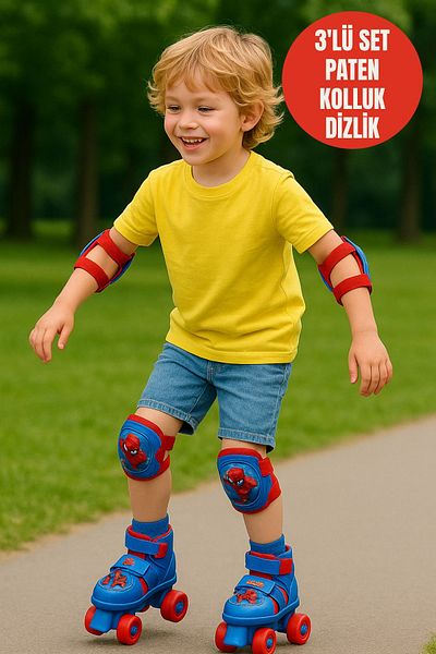 TOYFEST 4 Wheel Roller Skate Set with Bag Knee and Elbow Pads - (Adjustable for Size 22 - 29)