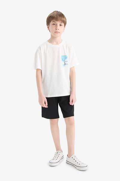 DeFacto Tricou cu mânecă scurtă cu imprimeu pe spate pentru băiat E8458A825HS