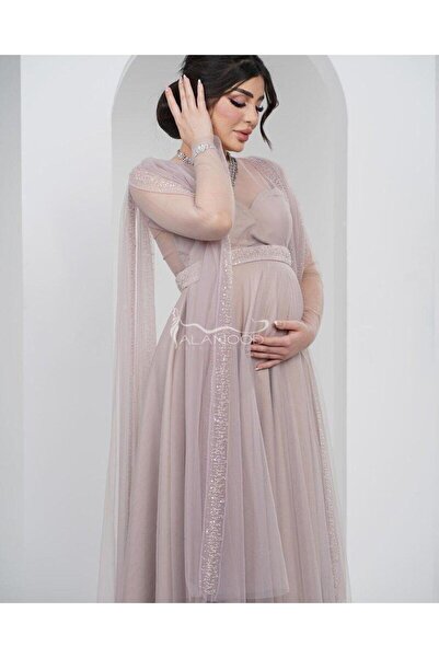 ALANOOD FASHION فستان حوامل أنيق تل ناعم لامع ومميز بتصميم عصري ومريح