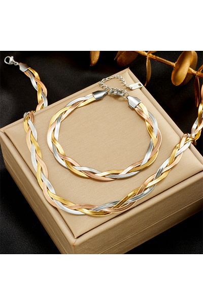 Choice N1627B570 DIEYURO 316L Stainless Steel 3in1 Crossover Snake Chain Necklace Bracelets For Women Girl