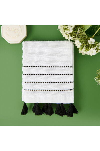 ASPARTAM Prosop de mână cu ciucuri moale - Alb / Negru - 30x50 cm