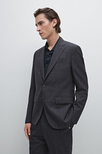 Massimo Dutti %100 yün kareli klasik blazer