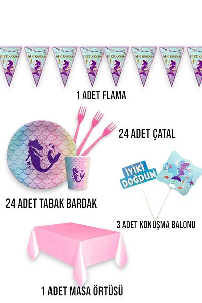 Evabrite Mermaid Themed Ecomini Set Birthday Party Supplies for 24 People