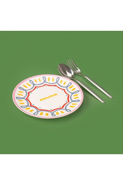 MATMEL Bonjour Dessert Plate - Colorful - 19 cm