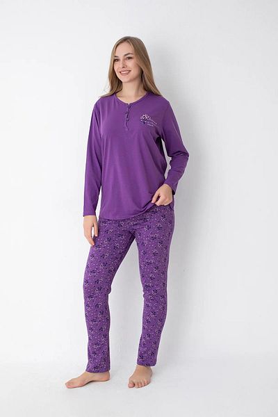 SENFONİ Senfoni Women's Modal Combed Cotton Lycra Button Collar Long Sleeve Pajama Set 10382 -1 Piece