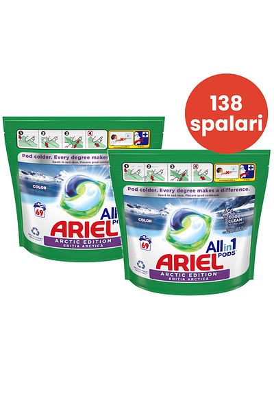 Ariel Arctic Color, automatic laundry detergent, 2 packs x 69 capsules, 138 washes
