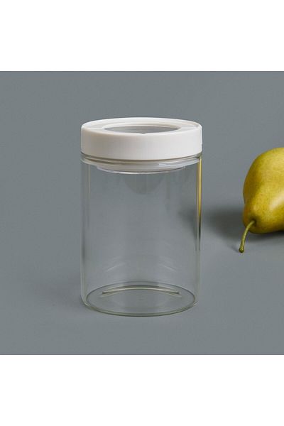 MATMEL Vacuum Glass Jar - Transparent / White - 400 ml