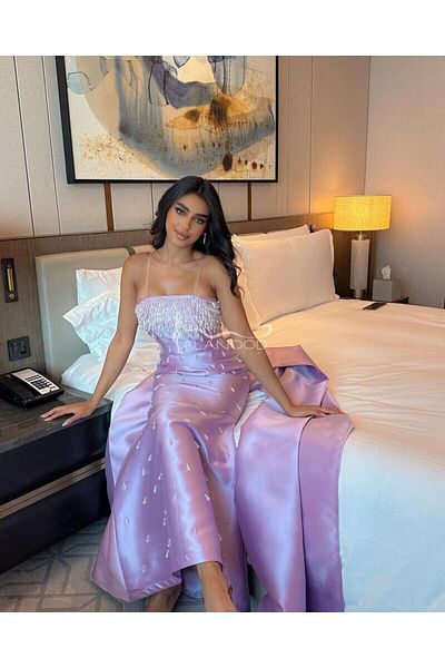 ALANOOD FASHION Light purple two-piece evening dress, embroidered with luxurious crystals, with a modern design