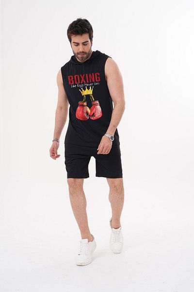 ACTIVE MODA Men's -Boxing -Printed Sports Singlet - Shorts Set of 2 Large Size Cotton