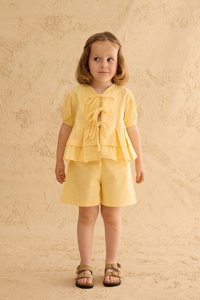 Fahhar Kids Ribbed Kimono Suit Yellow