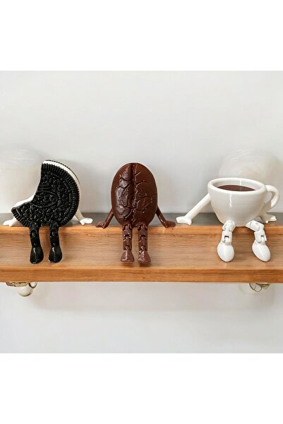 Ceresshop Kahve Keyfinin Maskotları –ısırılmış Kurabiye, Kahve Fincanı Ve Kahve Çekirdeği 3'lü Dekor Seti