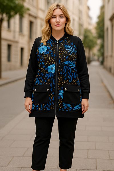 Tanos Plus Size Digital Motif Pattern Comfortable Fit Double Suit Women's Suit
