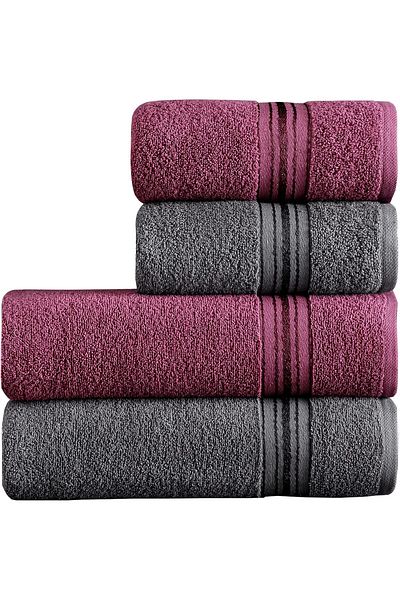 Mu Art Ahşap Mrt Home Molly Double Color Bath Towels, 4 Pack 2 Pieces (70X135),2 Pieces (50X85) Soft and