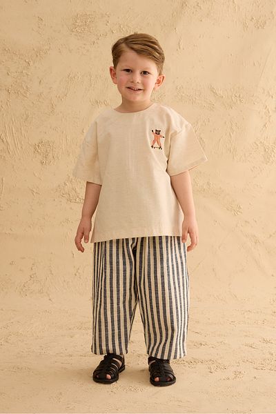 Fahhar Kids Cămașă oversize din in brodat Natural