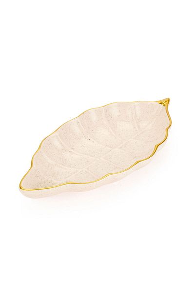 MATMEL Ceramic Leaf Deep Presentation Plate - Cream - 25.5 cm