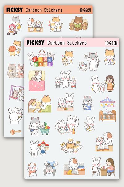 Ficksy Kawaii Style Cute Mother Baby Kids Life Sticker Set - 47 Pieces of Label Stickers