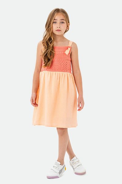 Cansın Mini Orange Lace Detailed Muslin Girl's Dress 21085