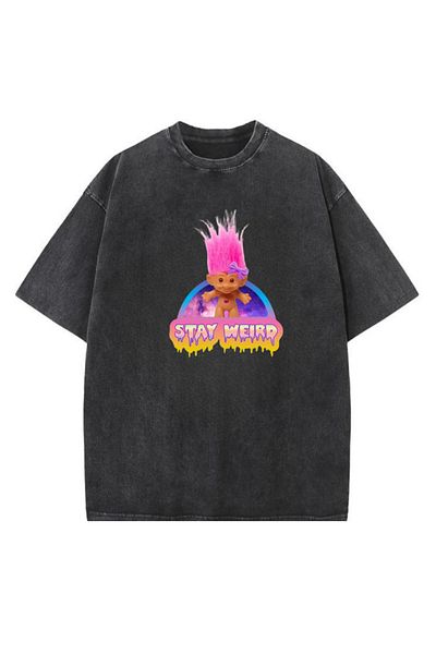 Touz Moda Stay Weird Printed Washable Vintage Unisex Oversize T-Shirt