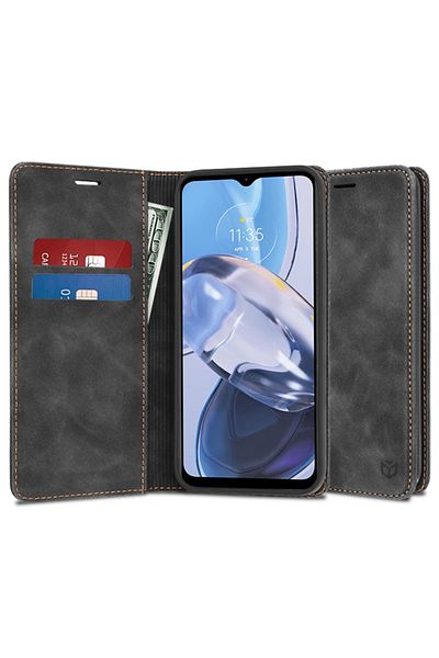 SKYDDAR INNOVATION Case for Motorola Moto E22 / Moto E22i, Soft Wallet, Eco Premium Leather Book, Black, sticker set