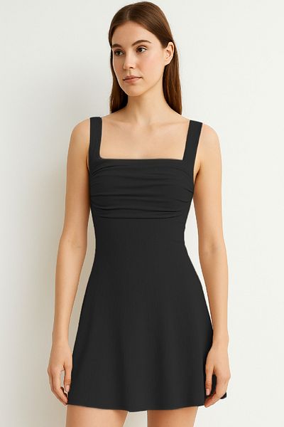 World Fashion Trends Gathered Square Neck Mini Dress Jt7076