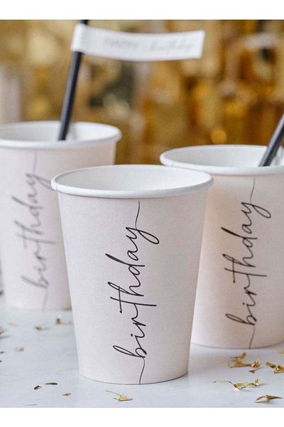 Ginger Ray Nude and Black Happy Birthday Paper Party Cups