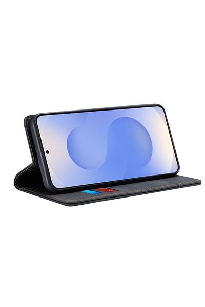 SKYDDAR INNOVATION Husă pentru Samsung Galaxy S25, portofel moale, tip carte, piele ecologică premium, neagră, set de stickere