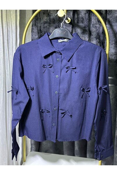 Akasya Big City Lacivert Fiyonk Detay Crop Gömlek