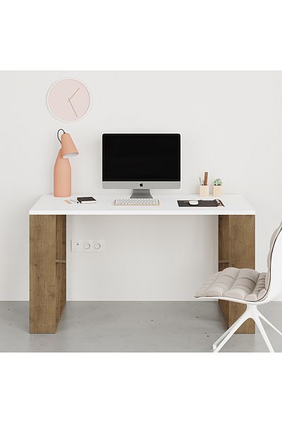 Mourah Home Honey Working Table with Storage Dual Slanted Shelves, Compact Desk for Home Office, Writing & Study