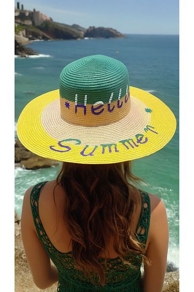 LAGRANZE Happy Women's Straw Summer Wide Brim Straw Beach Hat