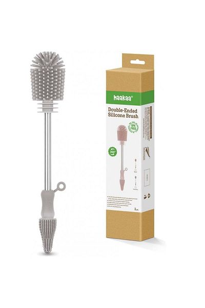 Haakaa bottle cleaning brush, silicone/stainless steel, gray, 26.4 x 4.3 cm