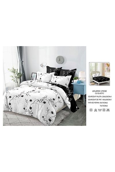 chiraso CHIRASO Finet Bedding Set, 6 Pieces, 2 Persons, Sheet 180x200, Duvet Cover 200x230, 4 Pillowcases, Print