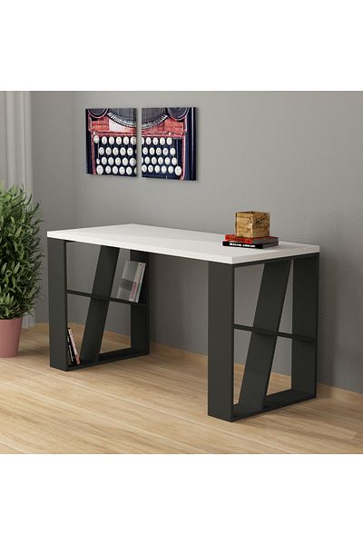 Mourah Home Honey Working Table with Storage Dual Slanted Shelves, Compact Desk for Home Office, Writing & Study