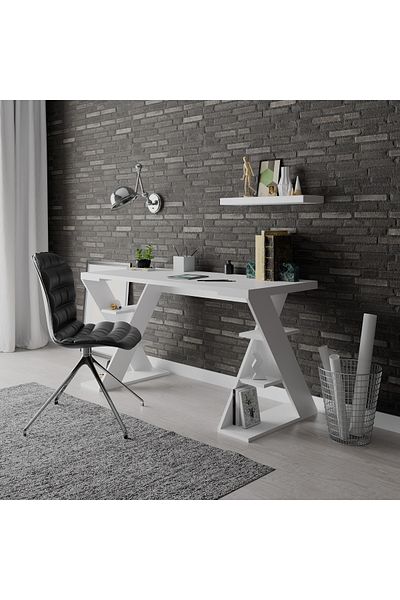 Mourah Home Papillon Modern Working Table With Storage, Study Desk with Open Shelves For Office, Home