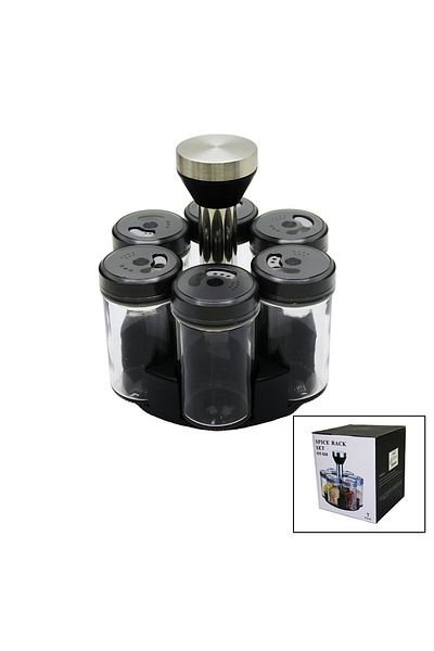 STOREMAX Mrttnca 6 Pieces Round Glass - Plastic Cover Tuluk - Spice Rotary Stand Trndymrt 1087243