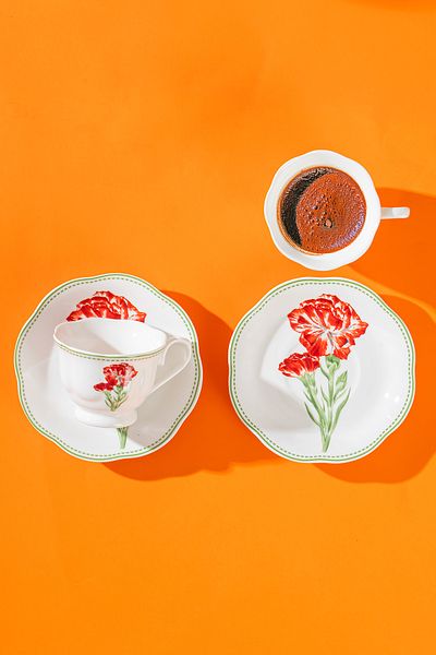 Perotti 16871-6 De Flore 4 Piece Porcelain Coffee Cup Set for 2 People