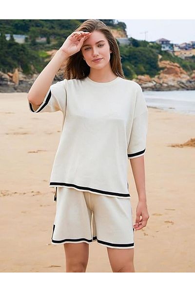 fulina طقم بيجامة نسائي محبوك مقاس XL، طقم مكون من قطعتين، قماش خفيف الوزن ومريح.